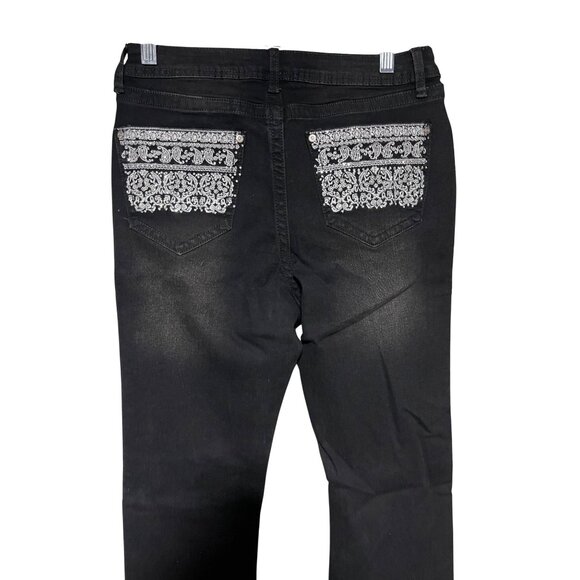Harper & Ivy Womens Black Bootcut Jeans Jr Sz 7 Embellished Pockets Modern Boho - Picture 10 of 10